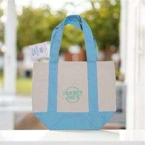 NWT Trader Joes Pastel Canvas Tote Bag Blue